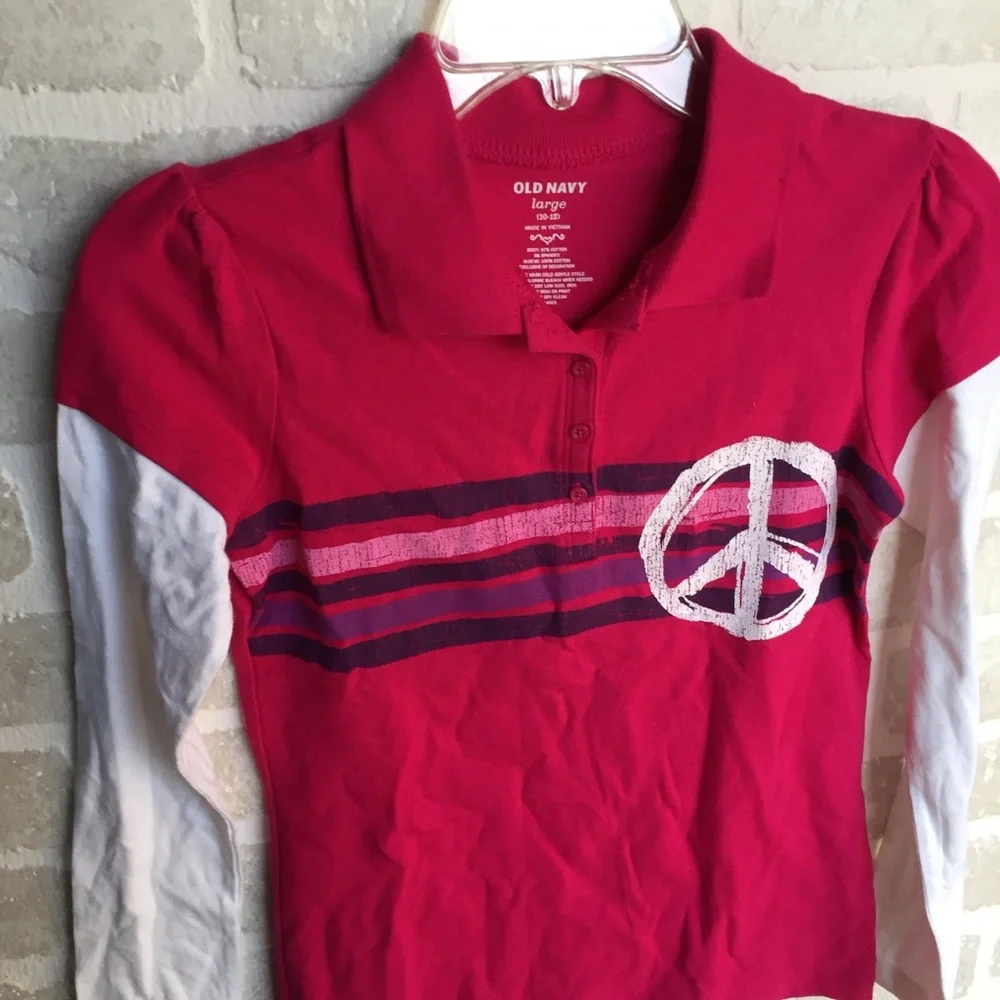 Old Navy girls pink long sleeve size 12 peace logo shirt New NWT